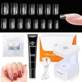 modelones X Nail Gel Kit Square, 15Sizes False Nail Tips Instant Apex Solid Glue & Mini LED Light, Medium Square Pre-Building Thick Acrylic Press on Tips U/V Lamp Extension Kit Women Gift 240Pcs
