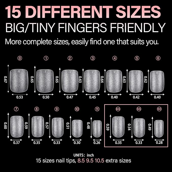 AILLSA Extra Short Square Nail Tips 450PCS Full cover Clear Nail Tips Matte No Need Files Upgraded Press on False Nail Tips for Nail Extension Fake Nail Tips Manicure 15 Sizes