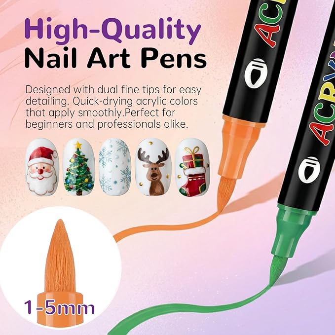 24 Colors Dual-Tip Nail Art Pens Set, Easter Nail Art Markers, Quick-Dry Waterproof Acrylic Nail Polish Pens for Bunny & Easter Egg Designs, DIY Manicure Tools for Home & Salon, Easter Gift, 12 Count