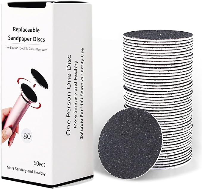 60pcs Replaceable Sandpaper Refill Discs 80 Grit for Electric Foot File Callus Remover Hard Dry Dead Skin Removal (Coarse 80 Grit)