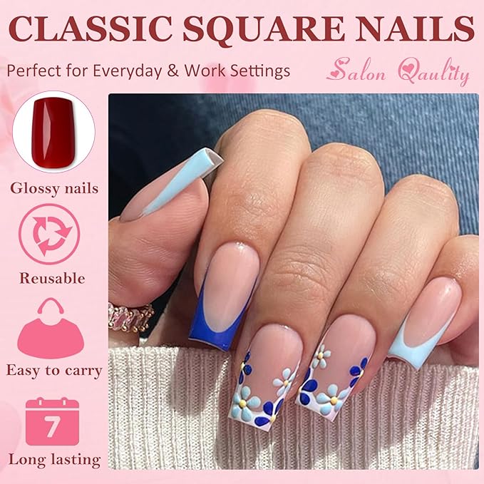 AddFavor Square Press on Nails Medium, 576pcs Square Fake Nails Full Cover Glossy Medium Nails Press on Acrylic False Nail Tips 24 Colors for Women