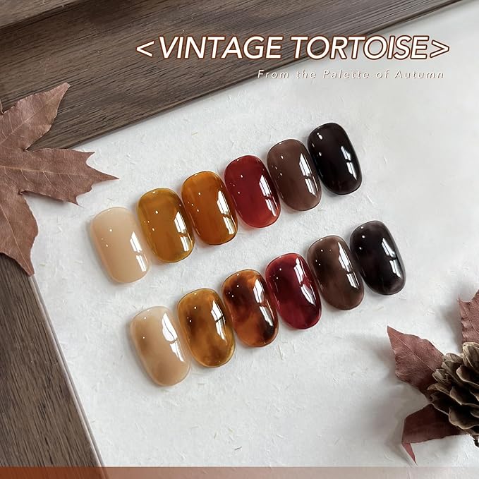 GAOY Jelly Tortoise Gel Nail Polish Set, 6 Transparent Colors Sheer Brown Dark Red Black, UV Light Cure Gel Polish for Nail Art DIY at Home