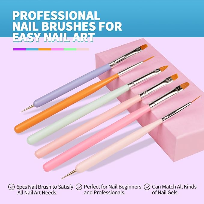 Nail Art Brush Set 6Pcs Nail Brush Kit For Nail Stippling,Tiny Details,Delicate Coloring,Fine Line Painting,Suitable For Salon And DIY.Nail Design Brushes Are Suitable For Salon Gifts For Mom