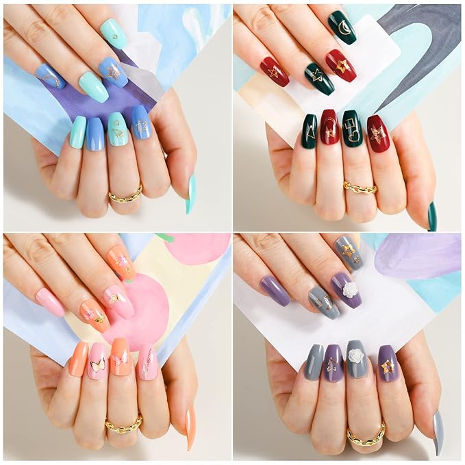 Teenitor Medium Coffin Press On Nails, 12 Color Press On Coffin Nails Set, 288pcs Glossy Glue On Nails Medium Length Press On Nails with Glue