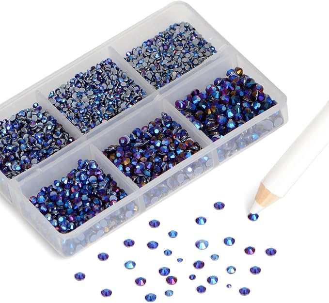 NCB Hotfix Iron on 8000pcs Crystal Rhinestones Round Gem for Crafts Decoration DIY Jewelry Making with a Picking Pen (Amethyst AB, 6Sizes SS3-SS12)