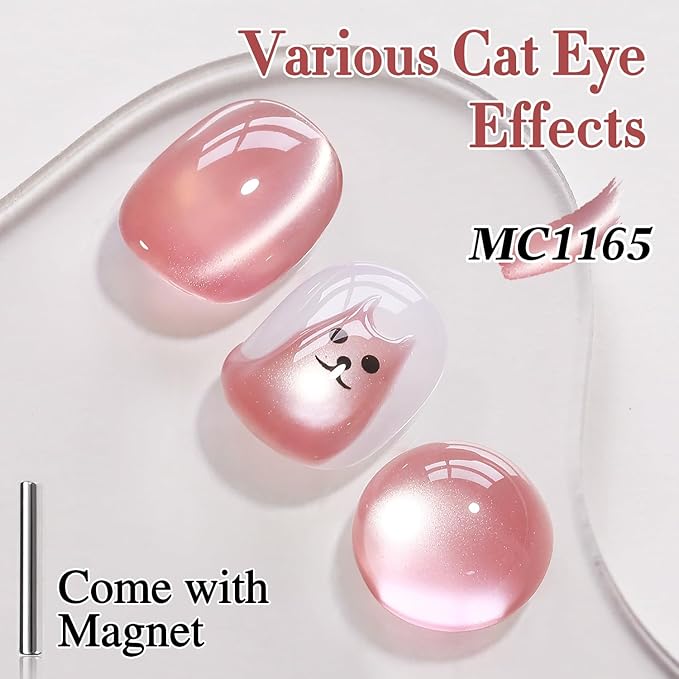 Double Rhythm 0.5 Oz Cat Eye Gel Polish with Magnet Same Color Same Bottle Holographic Glitter Shimmer Translucent Color Salon 15 ML Magnetic Nail Art (Rose Pink-MC1165)