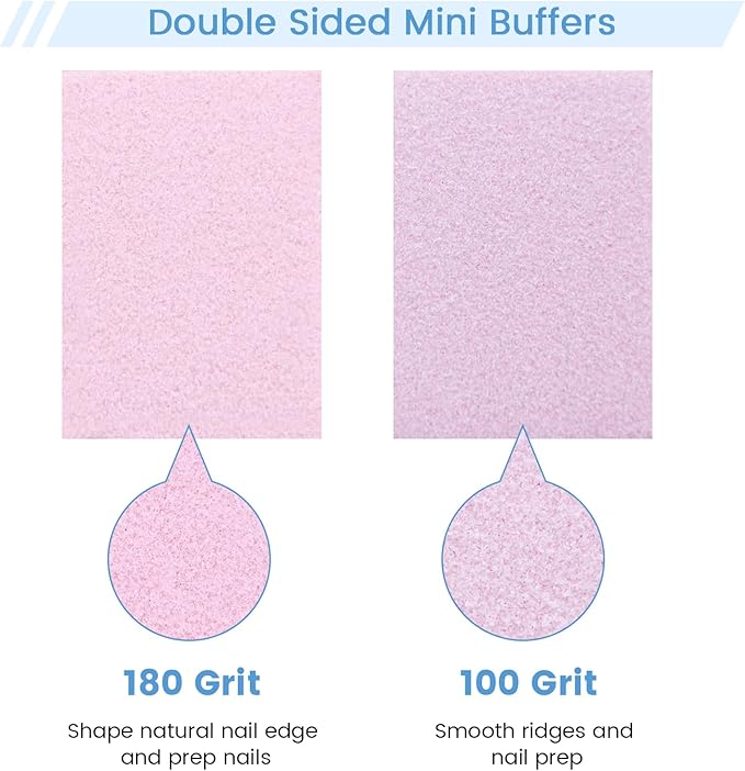 Nail Buffer Block, 100 PCS Mini Buffers, 2 Way Coarse Medium Grit 100/180, 1.3 inches Small Buffing Kits for Nail Gel Polish, Acrylic & Press-On Nails Prep, Pedicure & Manicure, Pink