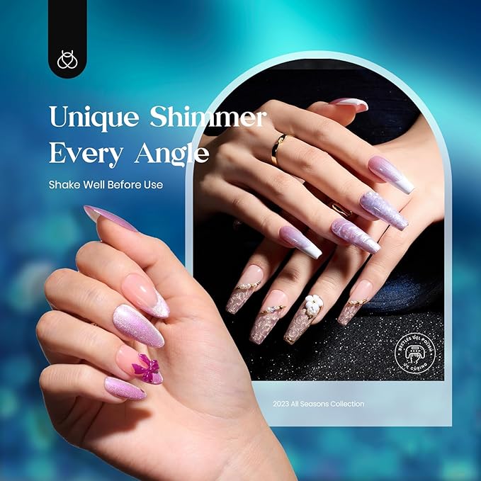 Beetles Cat Eye Gel Nail Polish Set 6 Colors, Glitter Red Shiny Burgundy Purple Magnetic Effect with Beetles 6 Colors Cat Eye Purple Pink Gel Nail Polish Set with Magnet and Double-ended Pen