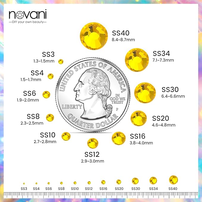 Novani Rhinestones 3000Pcs Flatback Crystal Round Loose Gemstones Glass Rhinestones for Crafts Makeup Nail Art Clothes Shoes DIY Decorations(SS6, 1.9-2.0mm,Citrine)