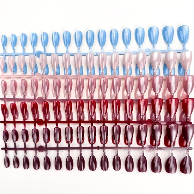 150 Pcs Cat Eye Press on Nails Short Almond Fake Nails Tips Glitter Soft Gel Stick on Nails Glossy Acrylic Glue On Nails Reusable False Nails for Women DIY Nail Art Manicure 15 Size