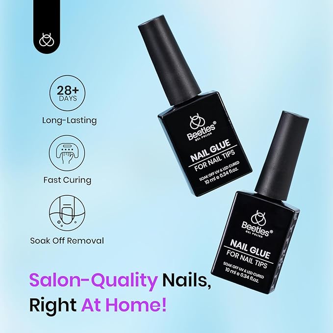 Beetles 9 in 1 Gel Nail Glue for Acrylic Nails Tips, 2 Pcs 10ml Super Strong Nail Glue for Clear False Nails Tips Base Coat Rhinestones Blooming Art Spring Nails Long Lasting U V Light Cure