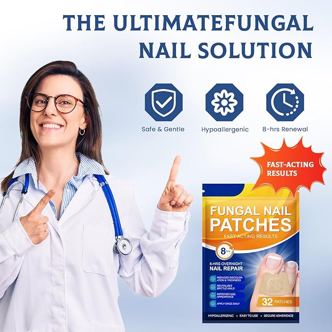 32 Pcs Fungal Nail Patches,Toenail Fungus Treatment Extra Strength - Toe Nail Fungus Treatments for Men and Women, Overnight Renewal Nail Repair Patches