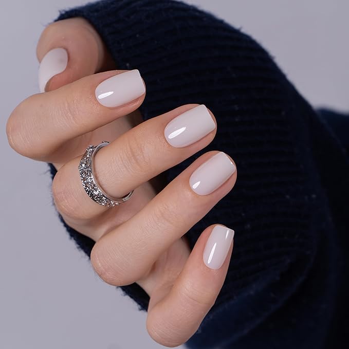 CurvLife Square Press On Nails Short – 30Pcs Clean Milky Nude Soft Gel Fake Nails, Reusable Glue On Nail Kit with Adhesive Tabs, Natural Fit & Salon-Quality for Women & Girls
