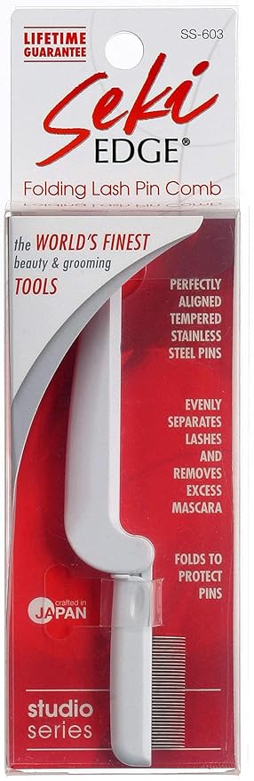 Seki Edge Folding Lash Pin Comb - (SS-603) Eyelash Comb With Stainless Steel Metal Teeth - Eye lash Separator & Removes Excess Mascara - Made in Japan