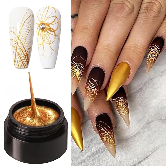 Gold Spider Gel for Nails, Gold Gel Paint for Nails Art UV LED DIY Design Manicure Spider Paint Nail Gel for Nail Art