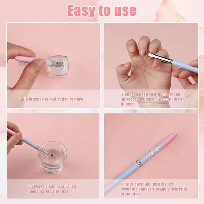 2pcs Nail Polish Clean up Brush, Nail Pen Painting Tools Nail Remover Brush for Nail Art Design & Polish Mistake Cleaning