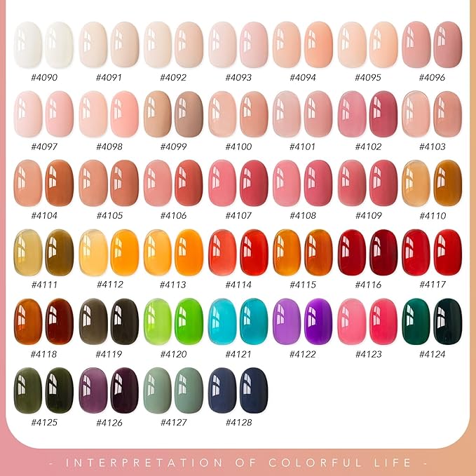 GAOY 42 Pcs Gel Nail Polish Kit, Jelly Pink Milky White Red Transparent Colors All Seasons Gel Nail Polish Set with Glossy & Matte Top Coat and Base Coat for Salon and DIY Manicure at Home