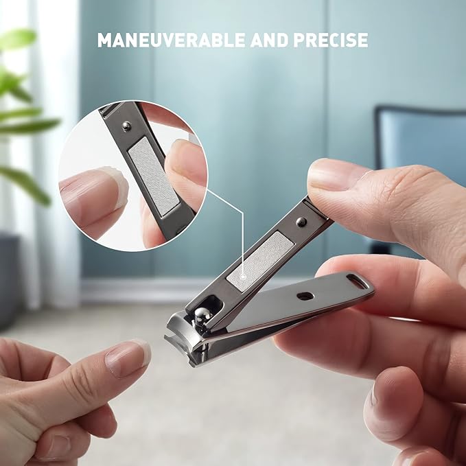 BEZOX Nails Clipper, Ergonomic Toenail and Fingernails Clipper with Non-Slip Design, Professional Finger Nail Clippers for Adults, 2 Pcs Nail Trimmers for Men and Women - Dark