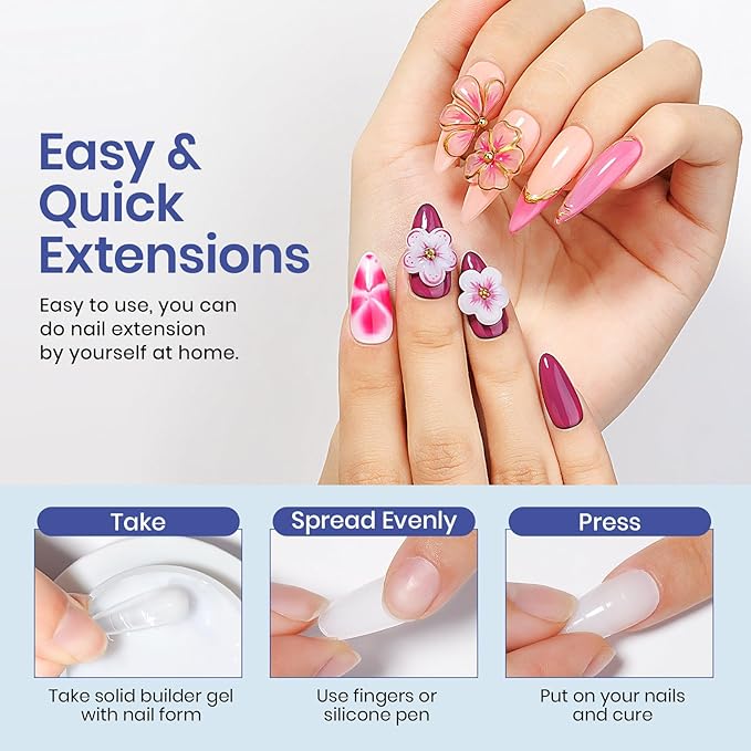 MIZHSE 2 Colors Solid Builder Gel for Nails: Non-sticky Hard 3D Sculpting Gel for Nail Art for Molding Soak Off U V LED Starter Kit DIY Home Salon