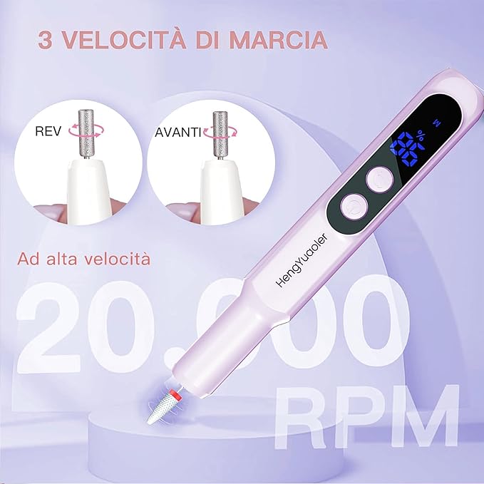 Cordless Electric Nail Drill Professional 3 Speeds Nail Drill Kit for Acrylic Gel Dip, USB Portable Rechargeable 20000 RPM Efile Manicure Pedicure Polishing Shape Tools(Purple)