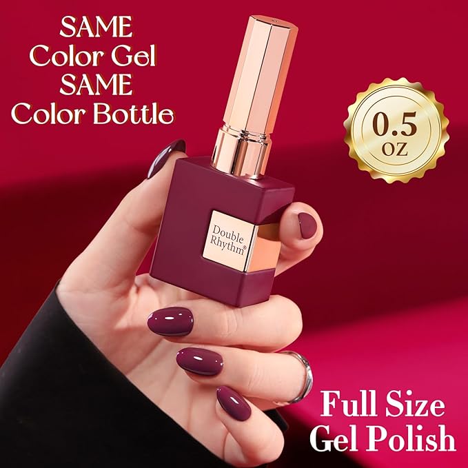 Double Rhythm 0.5 Oz Gel Nail Polish Neutral Natural Same Color Same Bottle Translucent Light Milky Pastel 15ML Manicure French Design Art DIY at Home (Bean Burgundy-A1519)