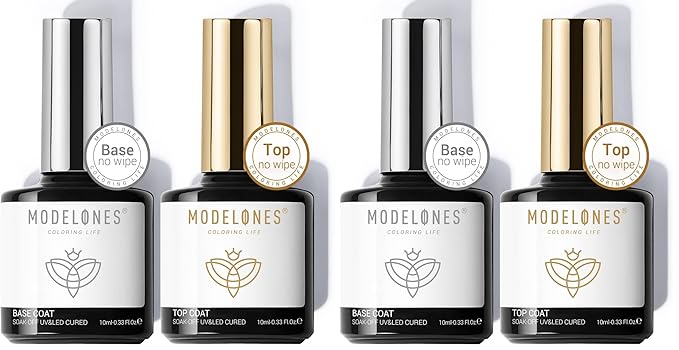 modelones Gel Nail Polish Top Base Coat, 2 PCS Clear High Glossy Long Lasting Soak Off Home Salon DIY Manicure Gift for Women (Pack of 2)