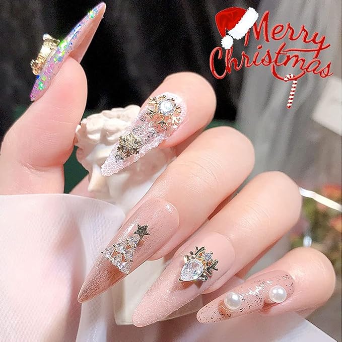 12pcs Christmas Nail Charms,Alloy Chrismas Nail Art Charms Nail Gems Nail Rhinestones Shiny Zircon Snowflake Elk Xmas Tree Chrismas Garland Nail Decor Rhinestones for Nails Jewelry Women Nail Supplies