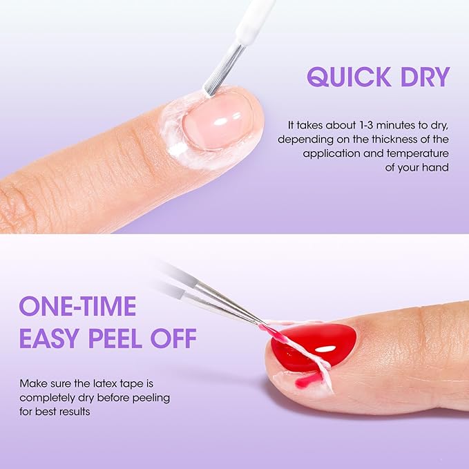 Gellen Latex Tape for Nails, Fast Drying Liquid Latex Nail Polish Barrier Peel off Latex Tape Kit Cuticle Guard for Nail Art Liquid Latex Barrier Protector