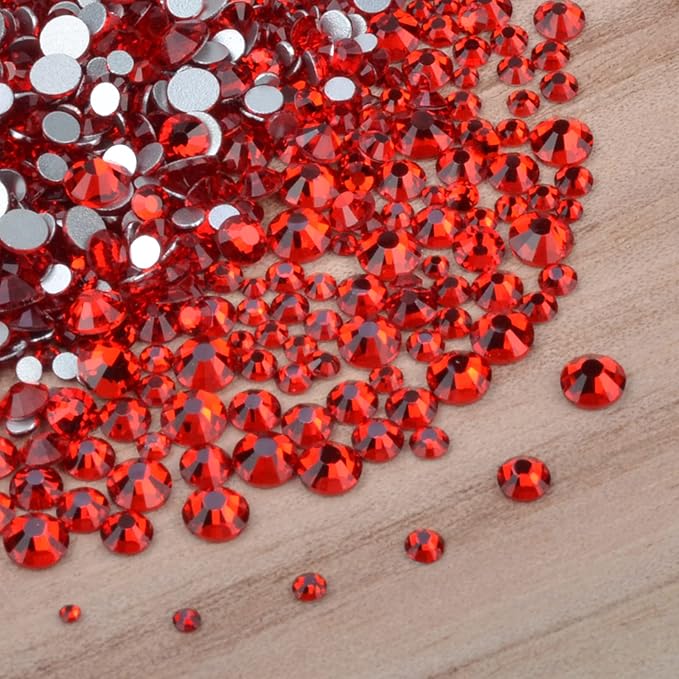 10000 Pieces Rhinestones 6 Sizes Round Crystal Glass Flat Back Rhinestones with 1Tweezers and 1Picking Pen for Nail Art Crafts Clothes Bags DIY (Siam)