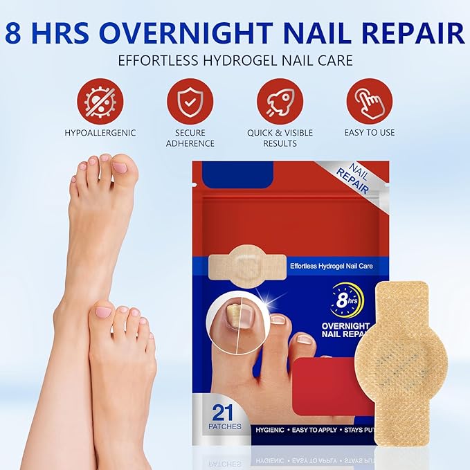 Nail Patches, 8-Hour Overnight Treatment, Fast-Acting Toenail Repair Patches, 21 Patch,for Damaged Nails Foot Nails Repair and Care,Strengthens Brittle Nail (21 Patch*2)