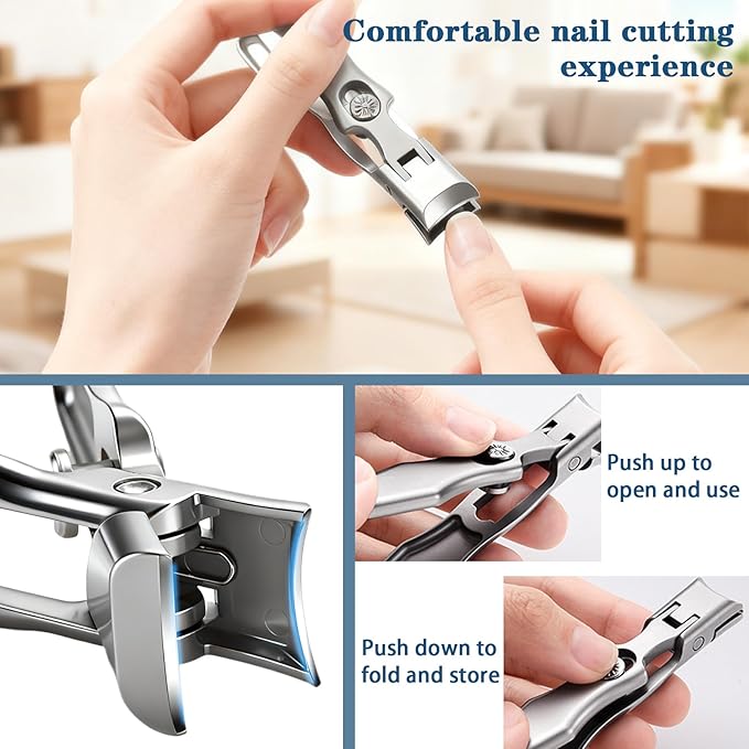 Mighty Clip Nail Clippers, Mighty Clip Nail Clippers for Seniors, Stainless Steel Nail Clipper Set with Catcher File, Storage Box (Multicolor)