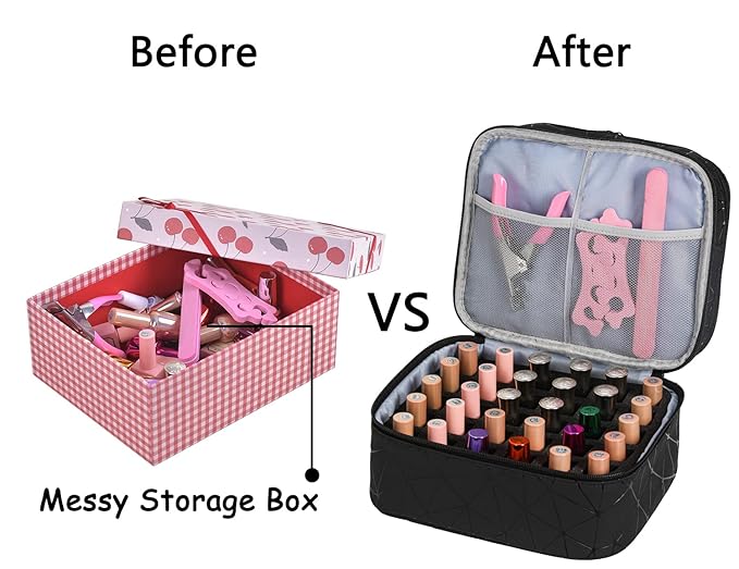 Nail Polish Organizer- Holds 30 Bottles Nail Supply Organizers and Storage Double-layer Nail Bag Organizer Case Nail varnish Organizer Nail Polish Storage Bag with Handle (Black-a)
