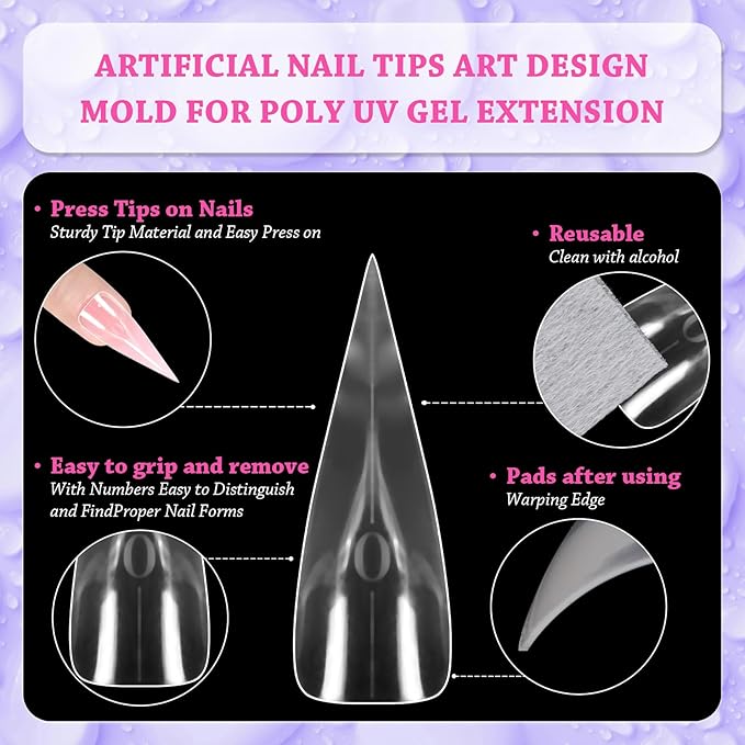 outopen 150pcs Long Eagle Claw Nail Forms Clear Full Cover Eagle Stiletto Nail Extension Art Mold Reusable Eagle Curved Nail Forms for Sculptural Polygel Acrylic Extension DIY Manicure, 15 Sizes