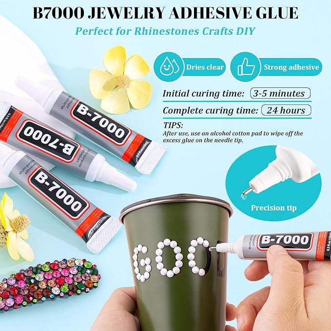 12100Pcs Resin Rhinestones for Crafting with 3Pcs 10ml B7000 Jewelry Glue, 2 Boxes Flatback Crystals Diomand (White) for Bedazzling Crafts DIY Nail Art Makeup，Non Hotfix Gems for Clothing Shoes