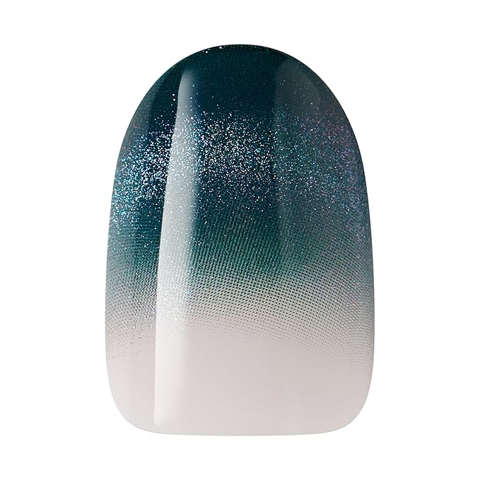 WICKED X KISS Press On Nails, ‘Don't Hide Your Magic’, Green, Short Oval, Waterproof, Chip Proof, Smudge Proof, 28 Fake Nails, Pink Gel Nail Glue (2g), Mini Nail File, & Manicure Stick