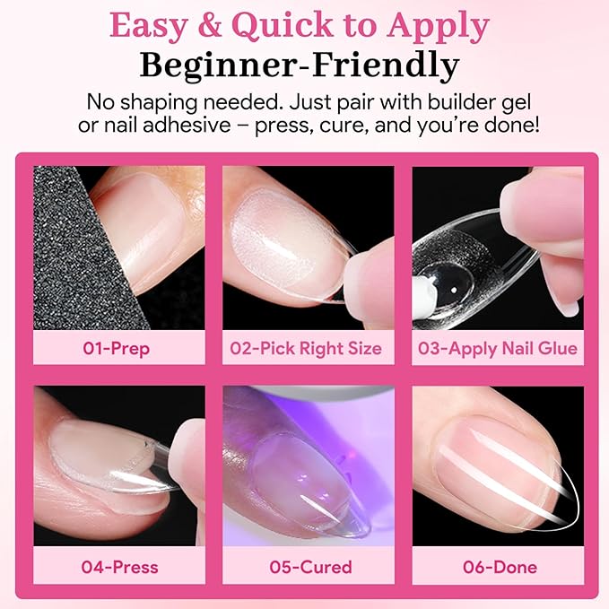 Short Water-drop Fake Nail Tips, 15 Sizes 240 PCS Clear Half Matte Press On False Nail Tips Soft Full Cover Gel Nail Tips Extensions Strong Thick Long Lasting for DIY Beginners & Salon Manicure