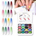 16 Colors Gradient Blooming Gel Nail Polish Palette, Aura Nail Art Kit for Blush Nails, Solid Creamy Gel for Ombre Nails, Sponge Patting Painting Gel, UV/LED Cured Nail Art Set for Beginners