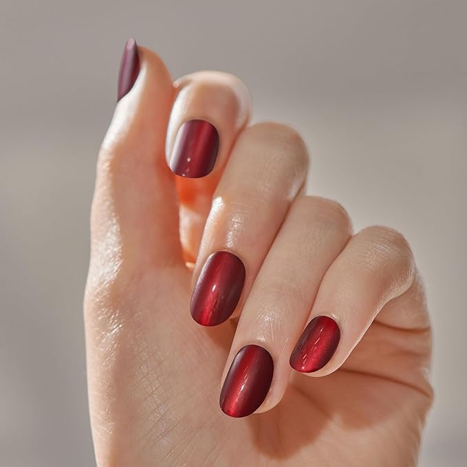 KISS imPRESS No Glue Mani Press On Nails, ColorFX, 'Hidden Gem', Red, Short Size, Oval Shape, Includes 30 Nails, Prep Pad, Instructions Sheet, 1 Manicure Stick, 1 Mini File