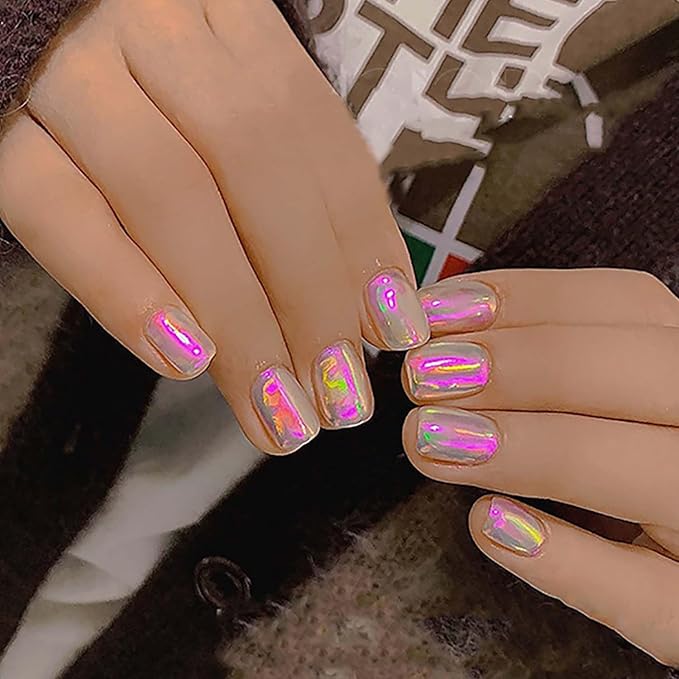 20 Rolls Gradient Aurora Glass Paper Nail Art Sticker 3D Holographic Aurora Glass Reflective Mirror Shard Effect Rainbow Thin Iridescent Cellophane Films Foil Nail Wraps for Women Nail Art