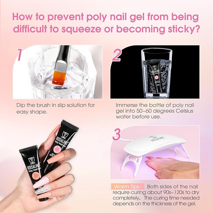 ROSALIND Coloful Poly Nail Gel Kit -34 Colors + Neon Accessories Clear Nude Poly Nails Gel Starter Kit with Mini UV Lamp Slip Solution Fall Colors Halloween Poly Extensions Kit