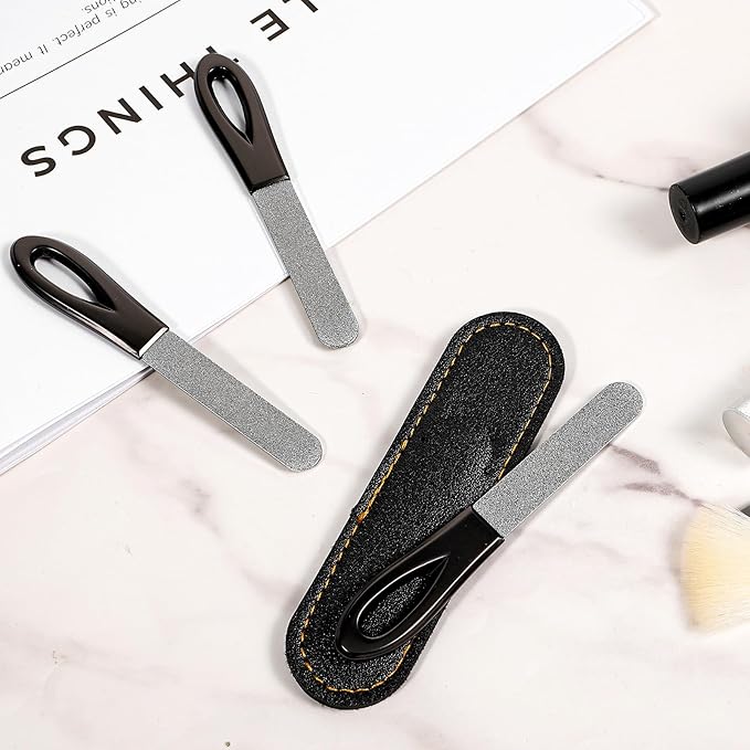 Nail File for Men - 3 Pack Metal Nail File Travel Fingernail Files Small Double Sided Fine Grit Stainless Steel Fingernail Files with Leather Case