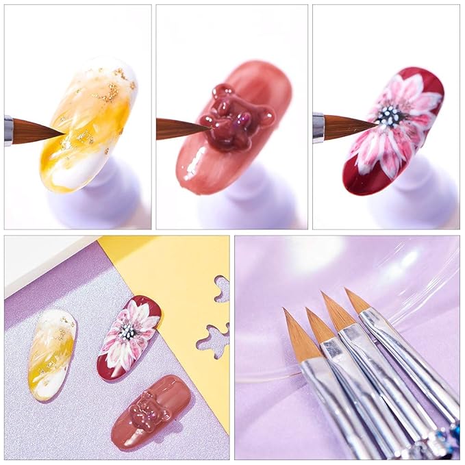SILPECWEE 1 Pack Replacement Acrylic Nail Art Brush Set UV Gel Builder Nail Drawing Flower Pen Manicure Tools With 5Pcs Pointed Head (3.5/4/5/6/7mm)