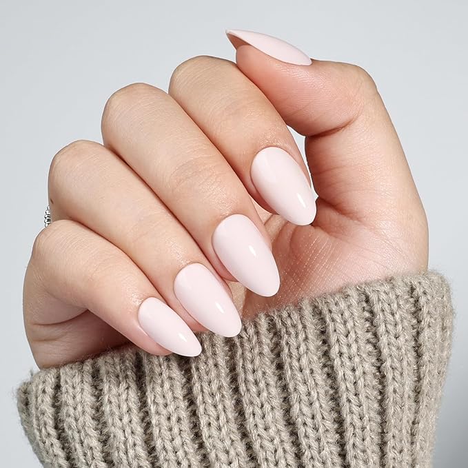White Press On Nails Almond - White Almond Fake Nails, Short Press On Nails Reusable Stick On Nails in 16 Sizes, 32pcs False Nail Kit for Women & Girls(SoftWhite)