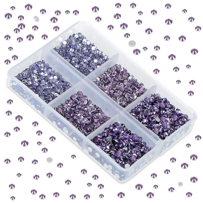 LPBeads 6000 Pieces Tanzanite Non Hotfix Rhinestones 6 Sizes Round Crystal Glass Flat Back Rhinestones with Tweezers and Picking Pen for Nail Art Crafts Clothes Bags DIY