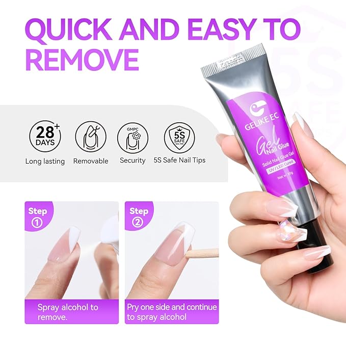 Gelike EC Solid Glue Gel for Nail - Adhesive for Press on Tips 30g