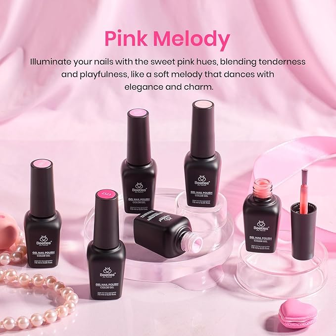Beetles Spring Gel Polish Set - Pink Melody 6 Colors Gel Polish Set, Nude Light Baby Hot Pink Colors Spring Nails, Salon Long Lasting Soak Off UV LED Easter Nails Lamp Gifts for Her