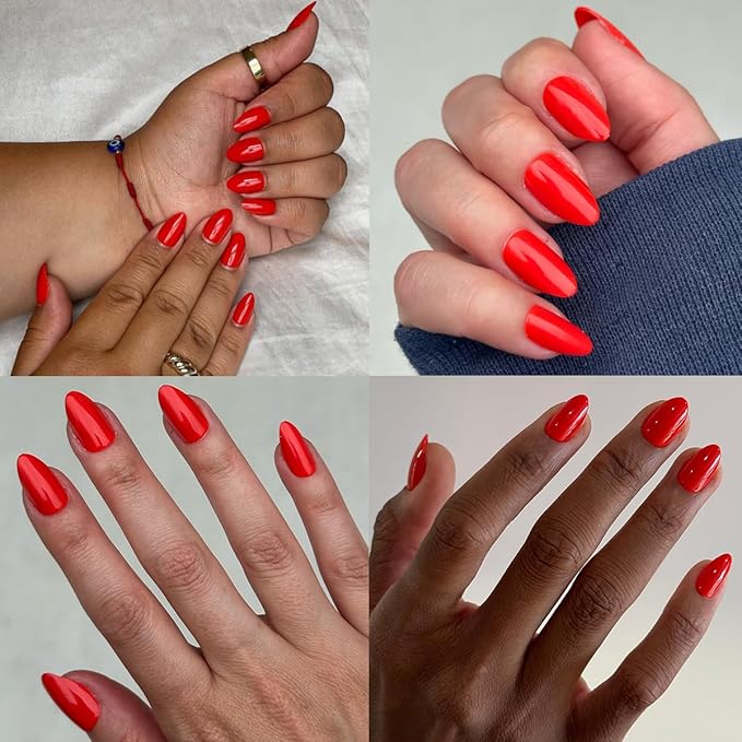 Olive & June Instant Mani Press-On Nails (Glue) | 42 Fake Nails, 21 Sizes | Non-Toxic, Long-Lasting Recycled Materials Realistic Look | Salon-Quality at Home | Medium, Almond | Lava