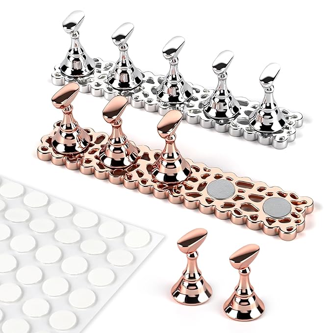 ANGNYA 2 Set Nail Stand for Press Ons, Strong Magnetism Nail Holder for Painting Nails with with 200PCS Nail Sticky Tabs, Nail Display and Practice Stand for Home DIY Beginner Salon Supplies