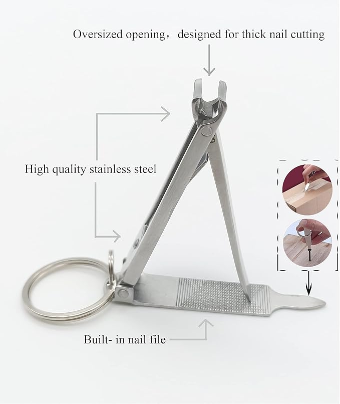 Stainless Steel Portable Nail Cutter，German Keychain Nail Clipper with File for Man and Women, Ultra Thin Flat Nail Clipper Perfect Use for Traveling、 Home 、 Office (Small, 2)