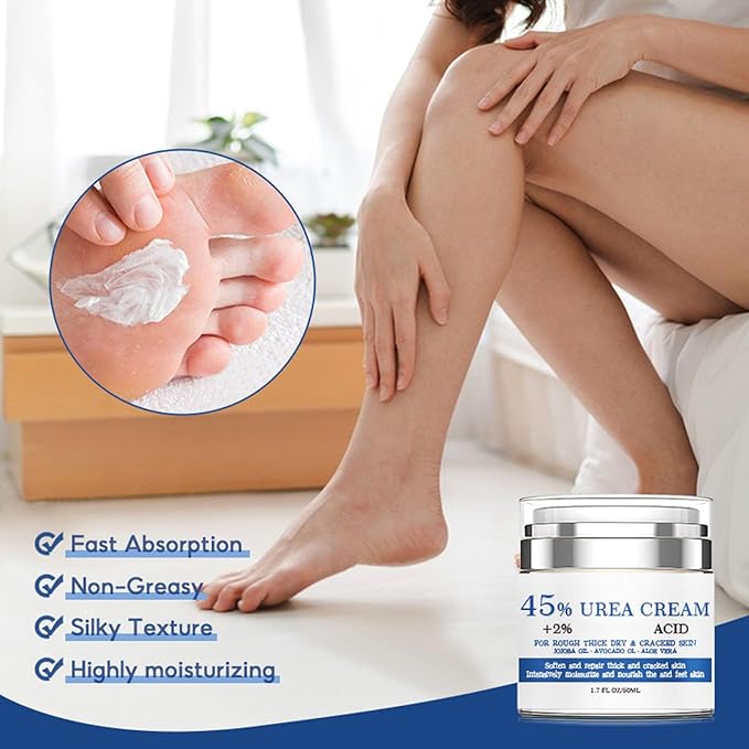 NovaCharm 45% Urea Cream with 2% Acid, Urea Foot Cream 45 Percent for Feet & Hands - Maximum Strength Foot Moisturizer for Rough, Dry, Thick & Cracked Skin, Callus Remover, Deep Hydration